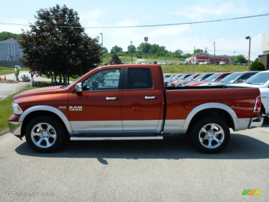 2013 1500 Laramie Quad Cab 4x4 - Copperhead Pearl / Canyon Brown/Light Frost Beige photo #2