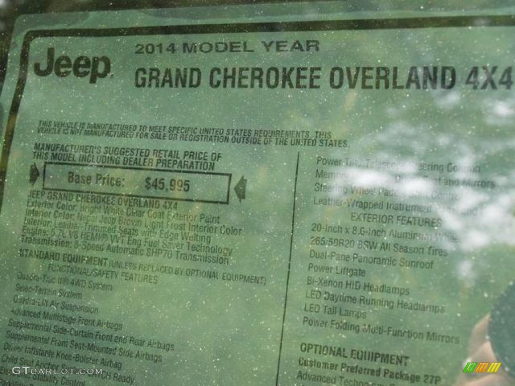 2014 Grand Cherokee Overland 4x4 - Bright White / Overland Nepal Jeep Brown Light Frost photo #10