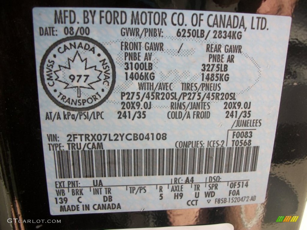 2000 F150 Color Code UA for Black Photo #81905120