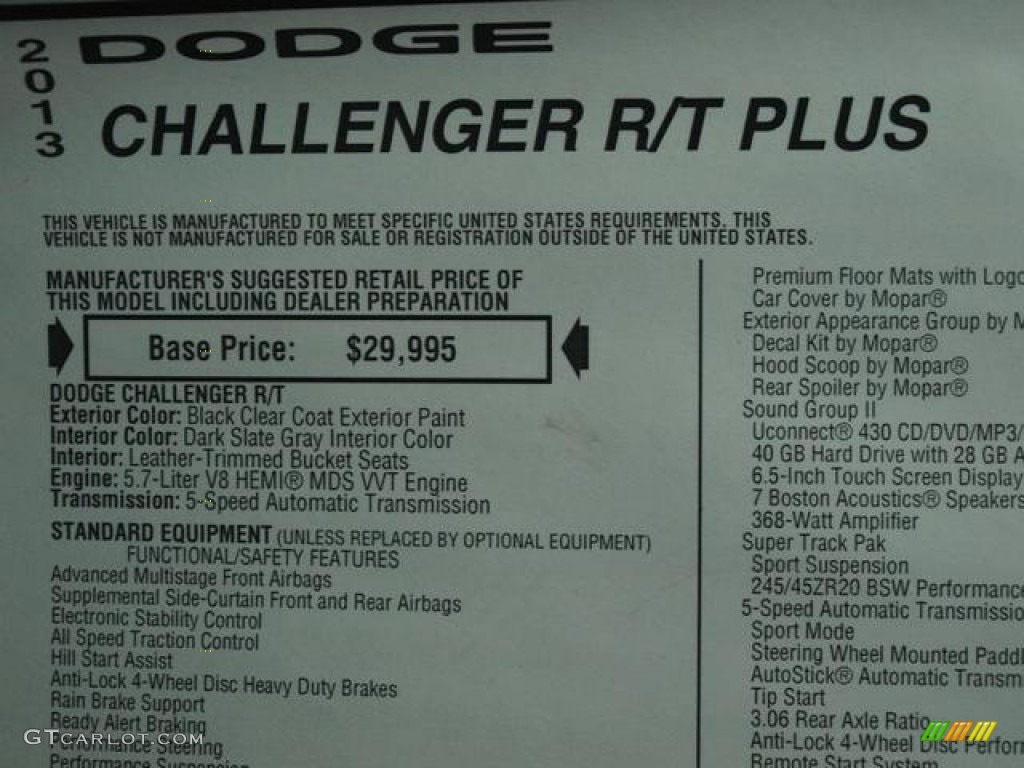 2013 Dodge Challenger R/T Plus Window Sticker Photo #81909669