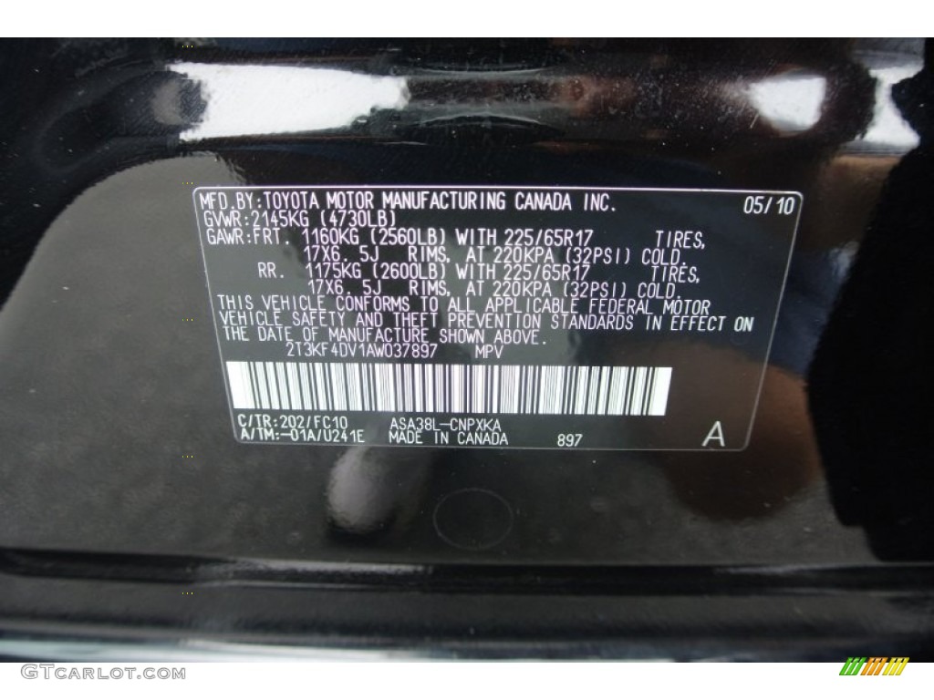 2010 RAV4 Color Code 202 for Black Photo #81930430