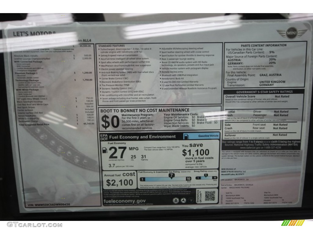 2013 Mini Cooper John Cooper Works Paceman All4 AWD Window Sticker Photo #81934612