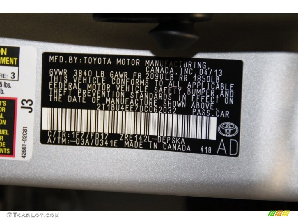 2013 Corolla S - Classic Silver Metallic / Dark Charcoal photo #9