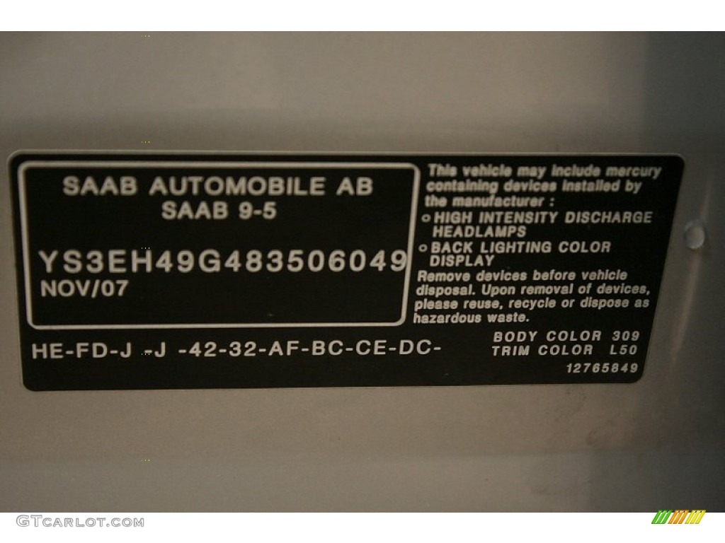 2008 Saab 9-5 Aero Sedan Color Code Photos
