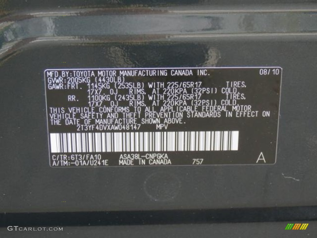2010 Toyota RAV4 Limited Color Code Photos