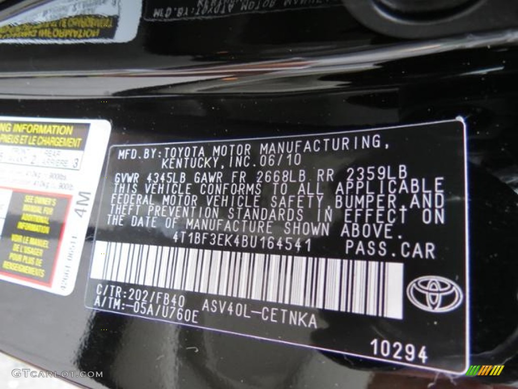 2011 Camry Color Code 202 for Black Photo #81953383