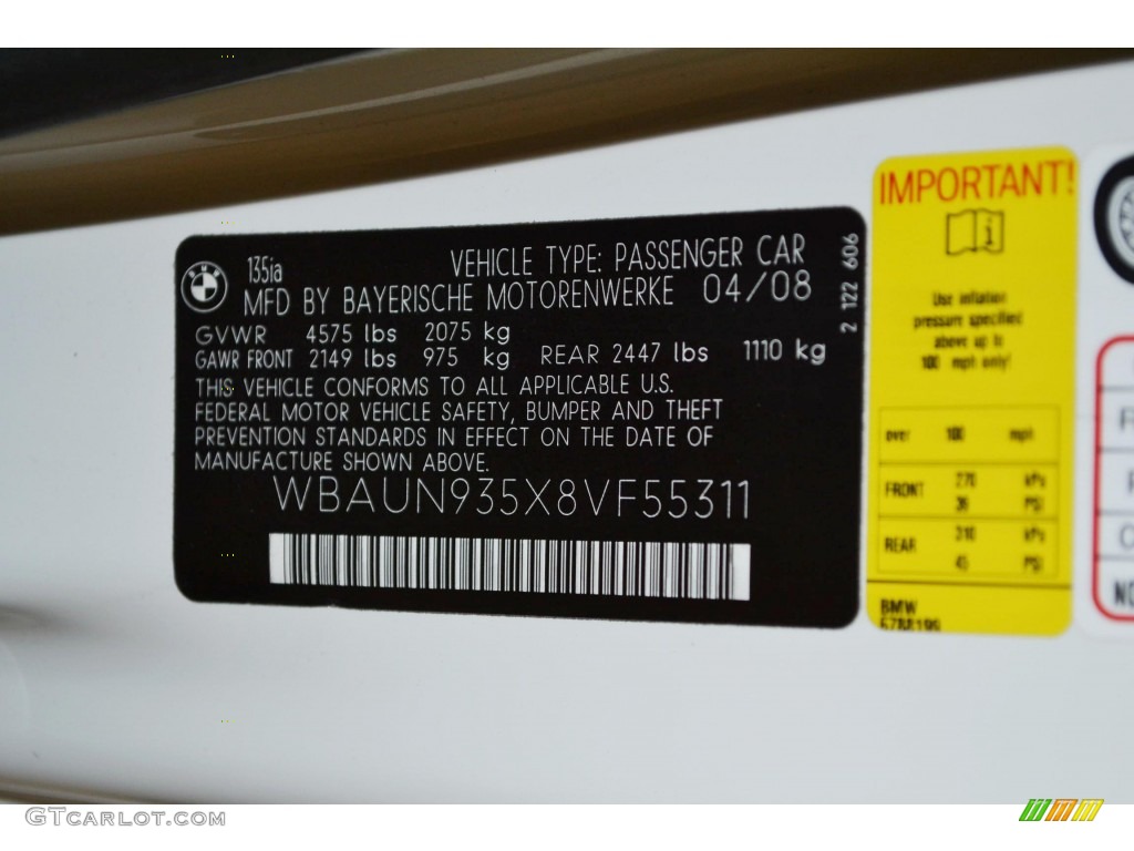 2008 1 Series 135i Convertible - Alpine White / Taupe photo #8