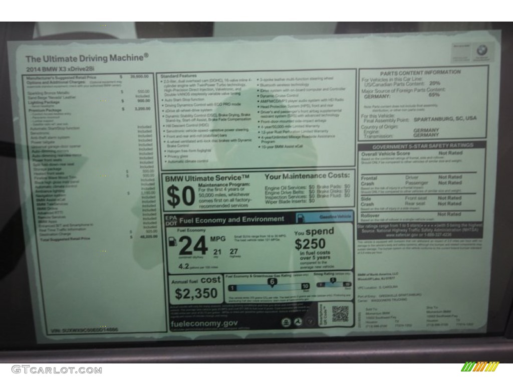 2014 BMW X3 xDrive28i Window Sticker Photo #81986236