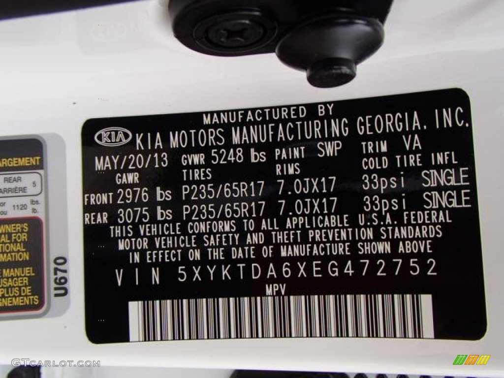 2014 Sorento Color Code SWP for Snow White Pearl Photo #81997049