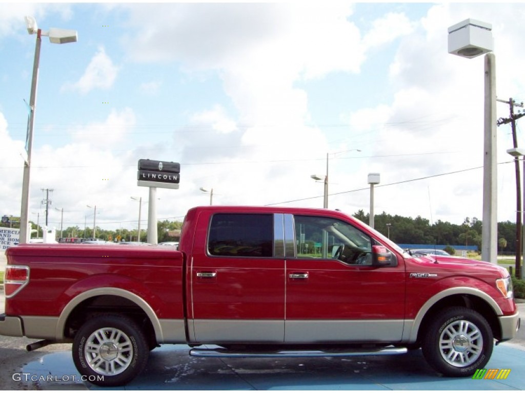 2009 F150 Lariat SuperCrew - Razor Red Metallic / Camel/Tan photo #7