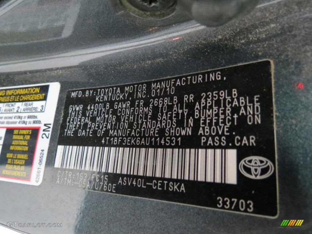 2010 Toyota Camry SE Color Code Photos