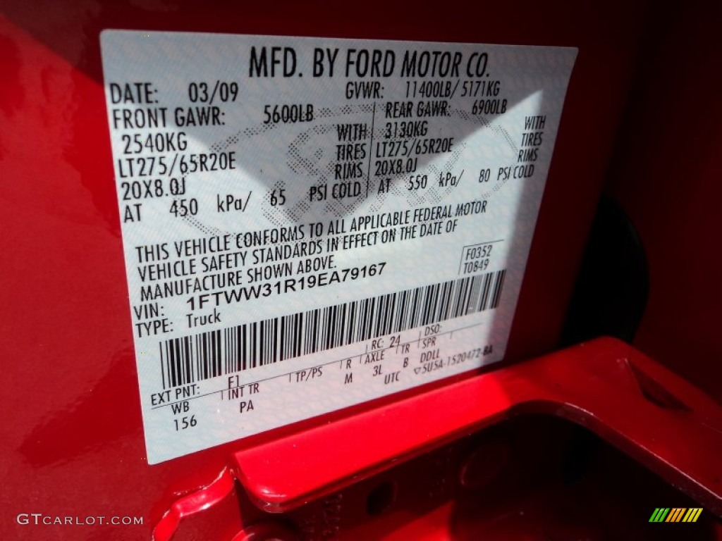 2009 F350 Super Duty Color Code F1 for Red Photo #82015976