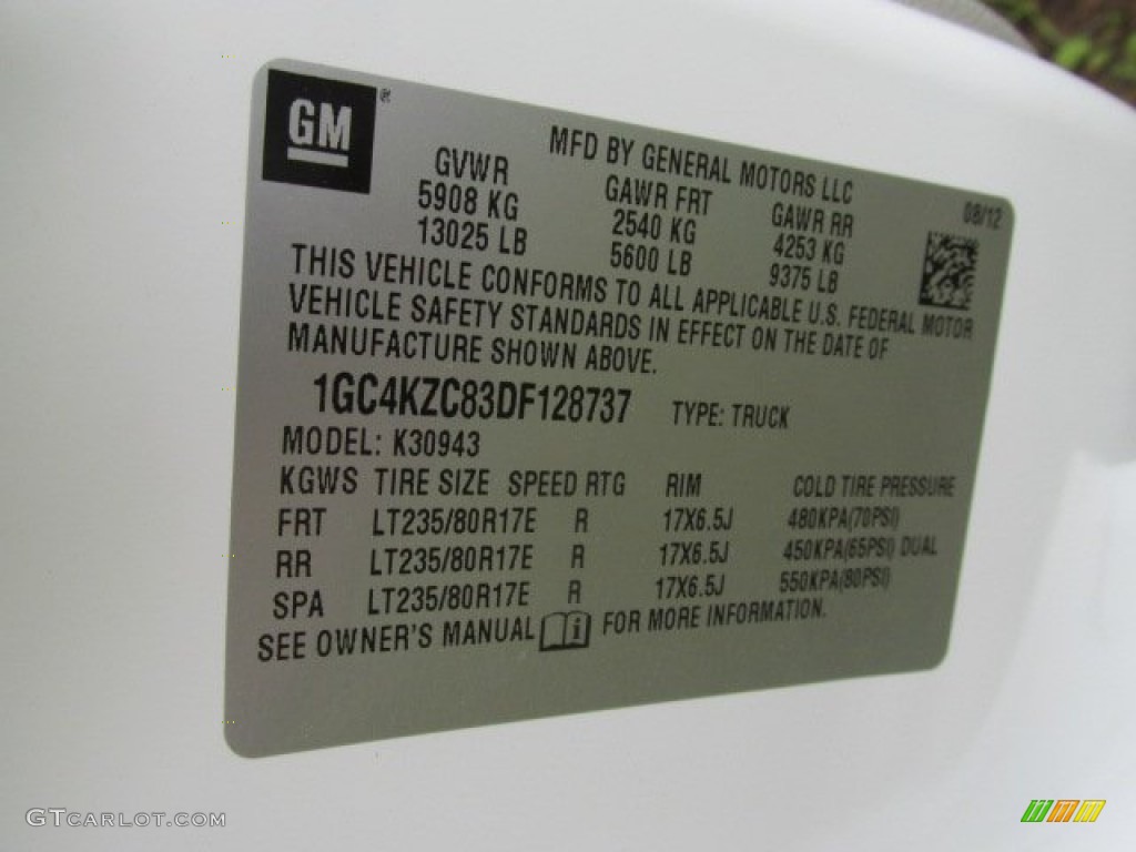 2013 Chevrolet Silverado 3500HD WT Crew Cab 4x4 Dually Info Tag Photo #82029859