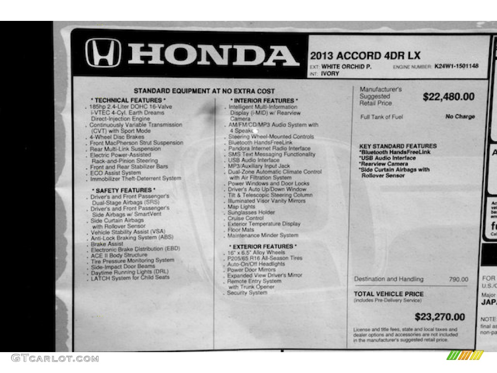 2013 Honda Accord LX Sedan Window Sticker Photo #82039137