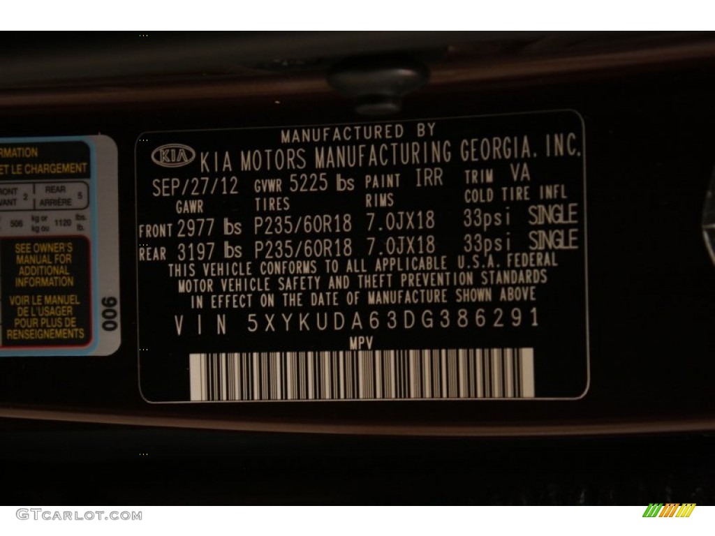 2013 Sorento Color Code IRR for Dark Cherry Photo #82070867