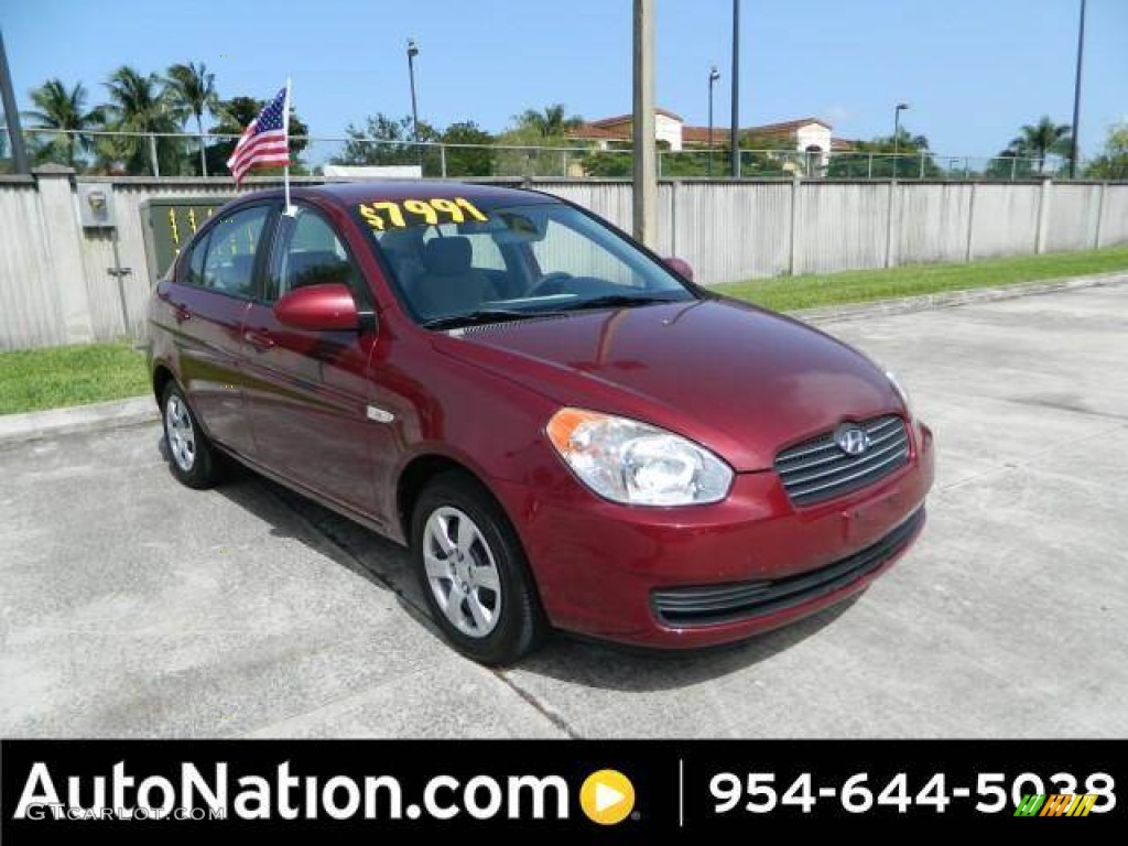 2007 Accent GLS Sedan - Wine Red / Gray photo #1