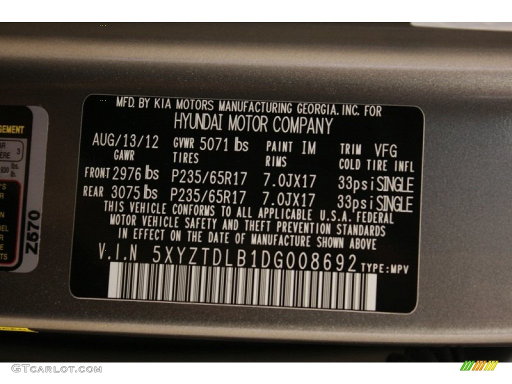 2013 Santa Fe Color Code IM for Mineral Gray Photo #82099357