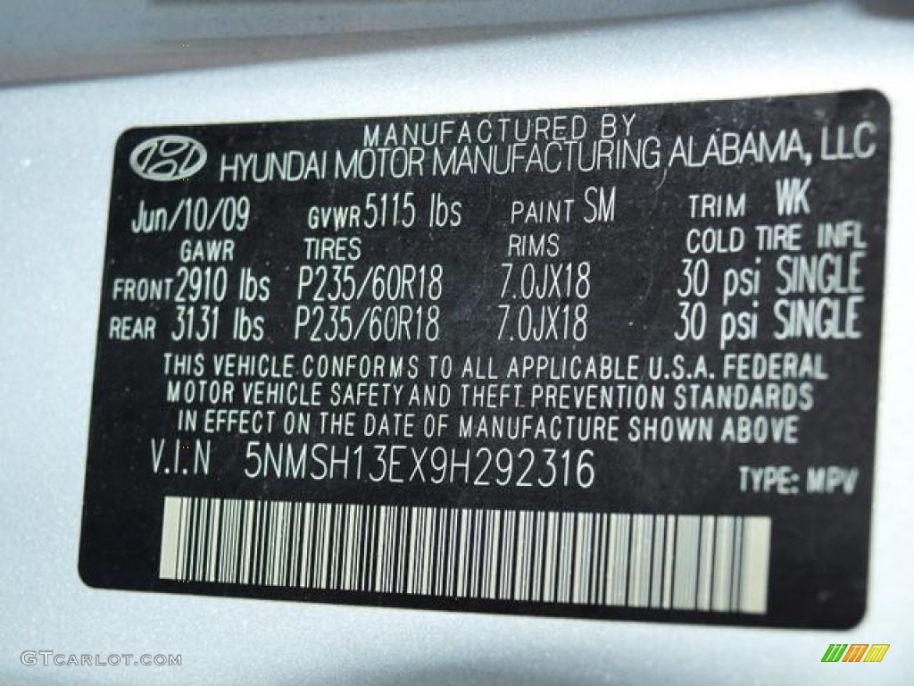 2009 Hyundai Santa Fe Limited Color Code Photos