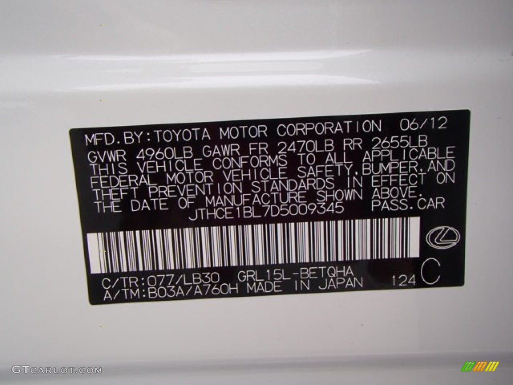 2013 GS Color Code 077 for Starfire White Pearl Photo #82110034