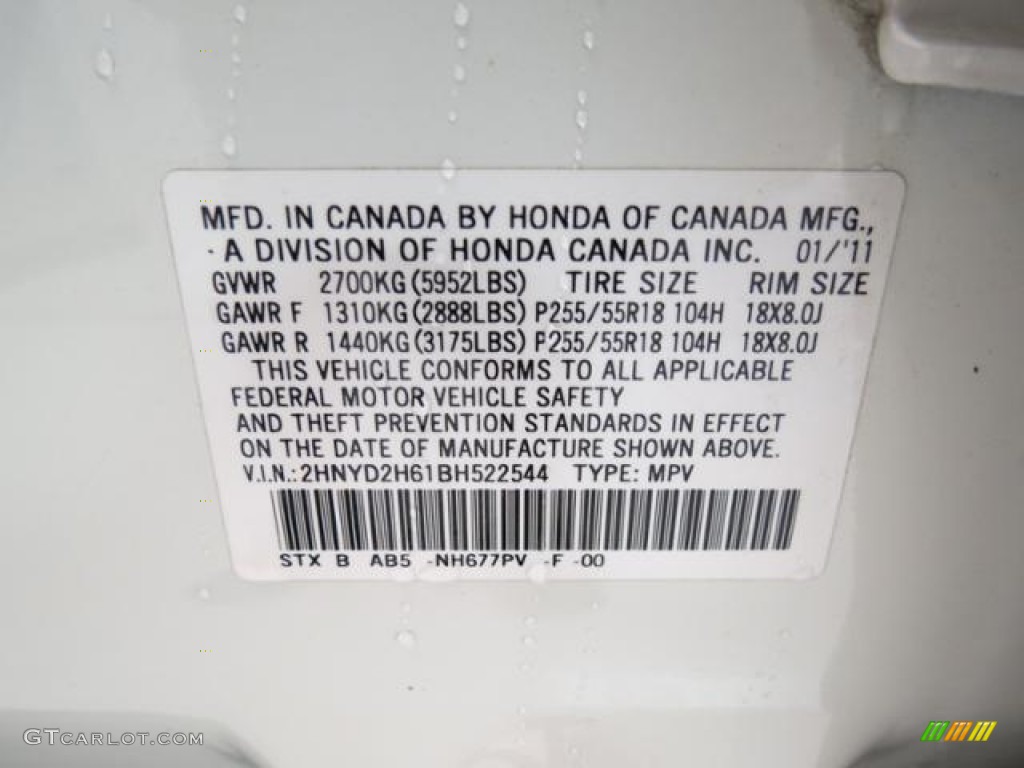 2011 Acura MDX Technology Color Code Photos