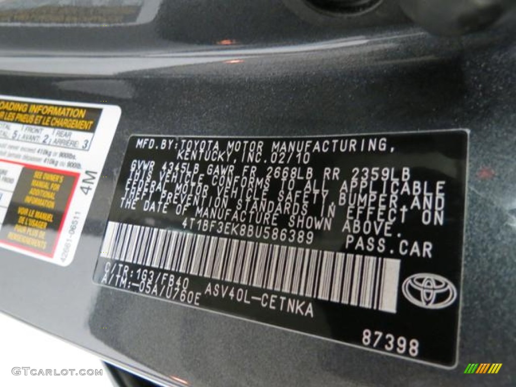 2011 Camry Color Code 1G3 for Magnetic Gray Metallic Photo #82117945