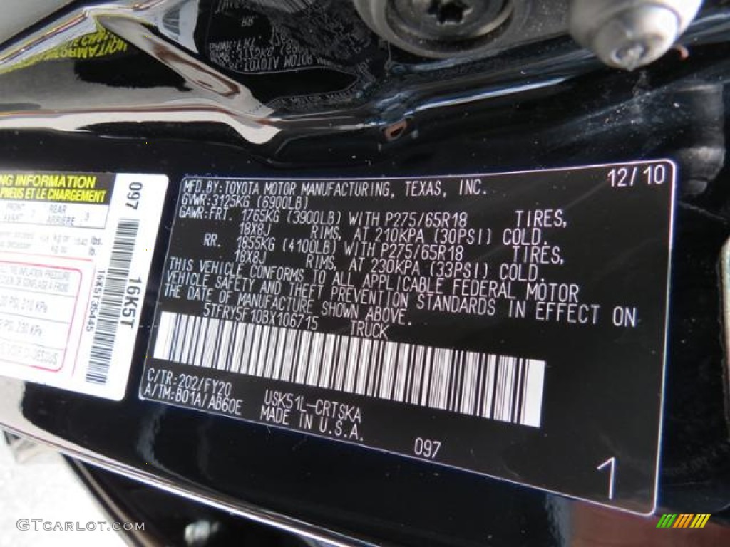 2011 Tundra Color Code 202 for Black Photo #82118620