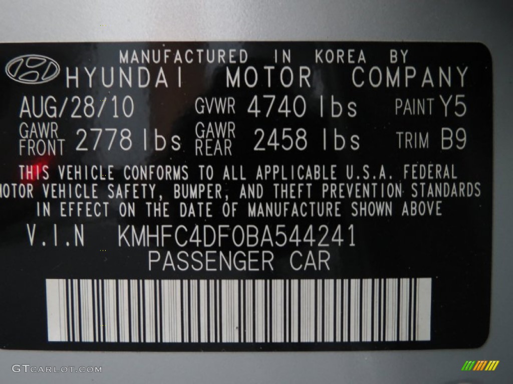2011 Azera Color Code Y5 for Silver Frost Metallic Photo #82118686