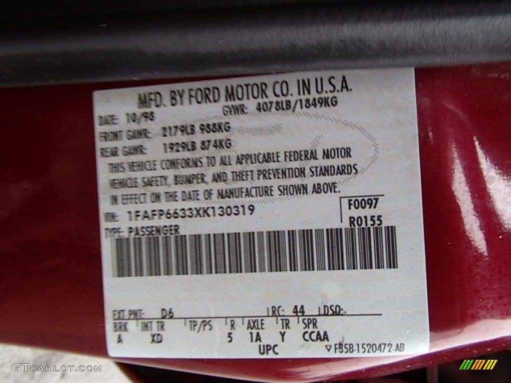 1999 Contour Color Code D6 for Cabernet Red Metallic Photo #82127696