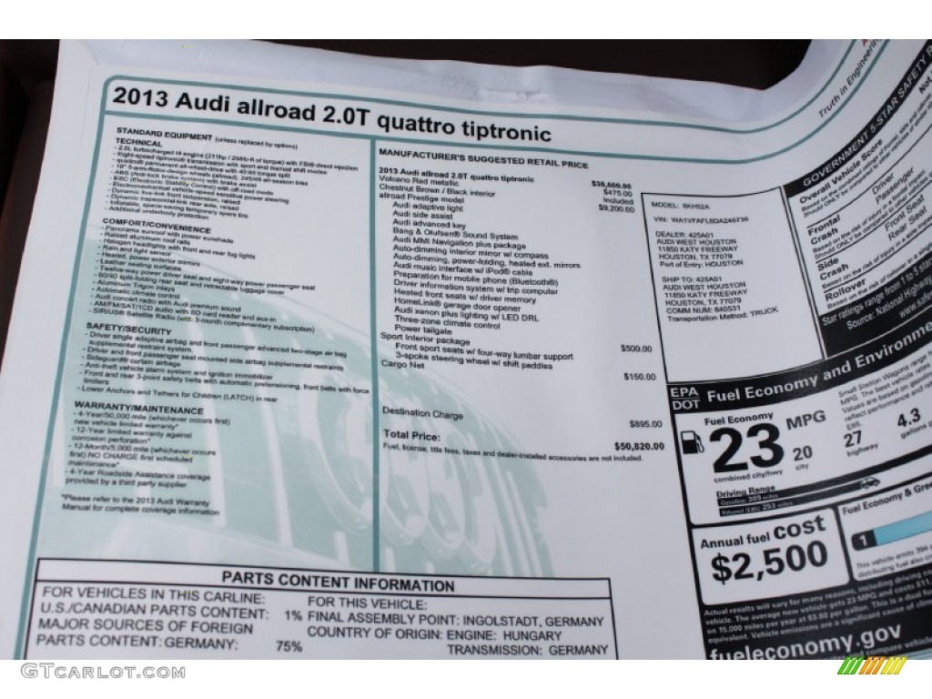2013 Audi Allroad 2.0T quattro Avant Window Sticker Photo #82131216