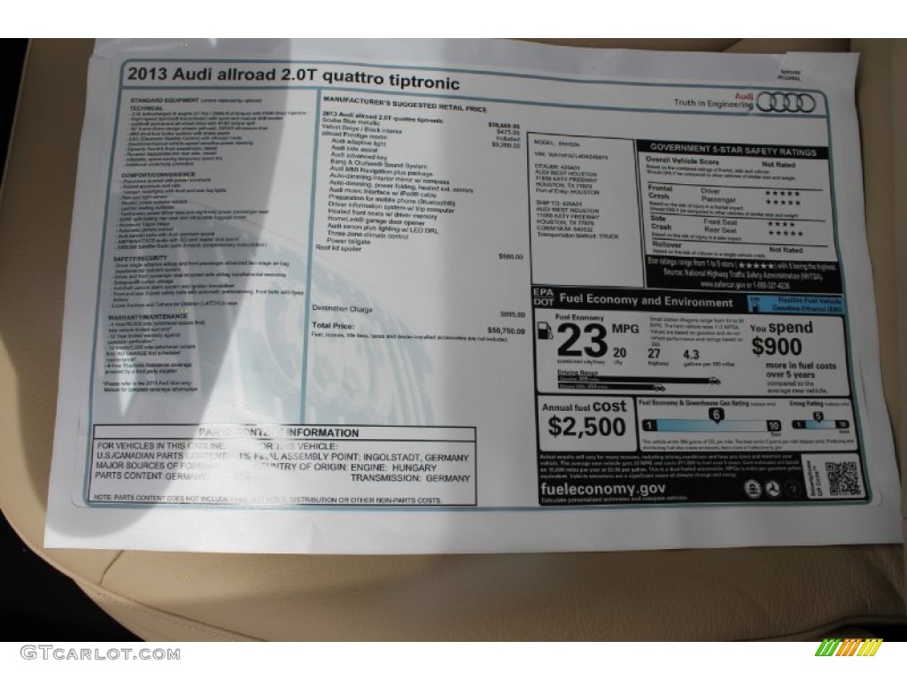 2013 Audi Allroad 2.0T quattro Avant Window Sticker Photo #82132007