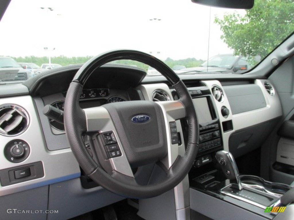 2012 Ford F150 Platinum SuperCrew 4x4 Platinum Steel Gray/Black Leather Steering Wheel Photo #82144558