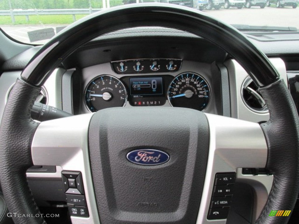 2012 Ford F150 Platinum SuperCrew 4x4 Platinum Steel Gray/Black Leather Steering Wheel Photo #82144714