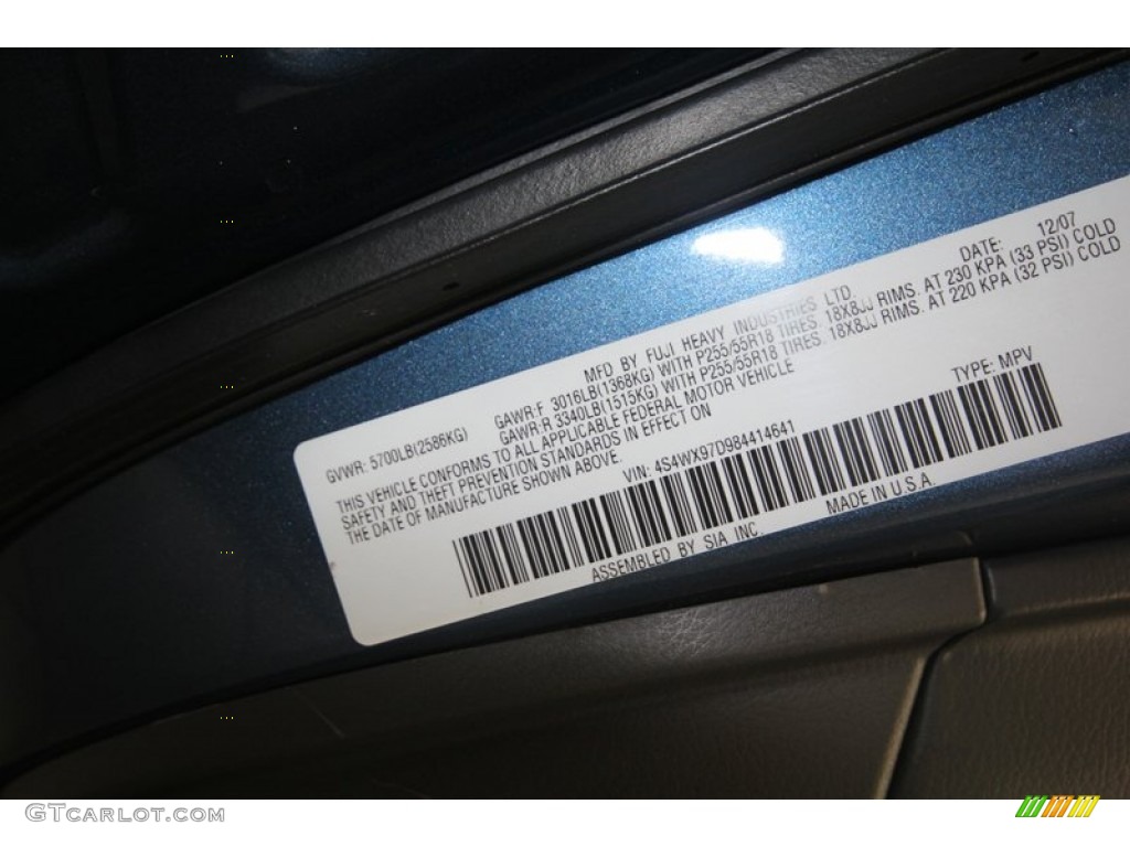 2008 Subaru Tribeca Limited 7 Passenger Info Tag Photo #82148050