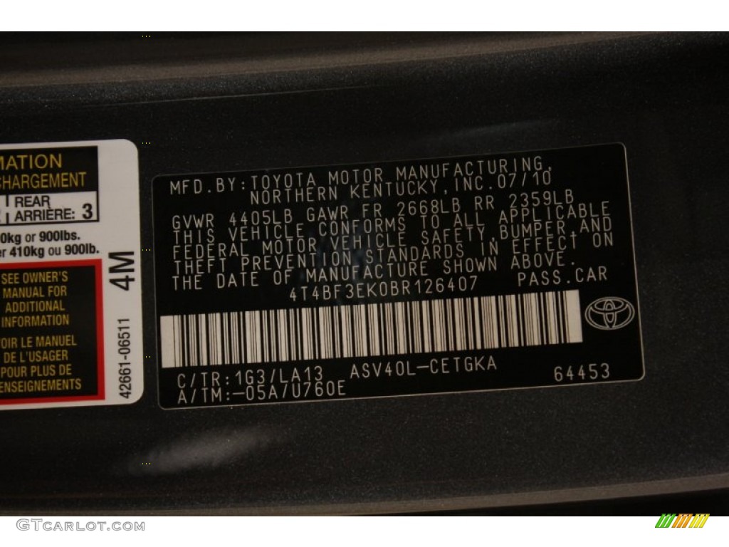 2011 Camry Color Code 1G3 for Magnetic Gray Metallic Photo #82157058