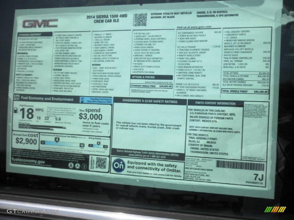 2014 GMC Sierra 1500 SLE Crew Cab 4x4 Window Sticker Photo #82164353