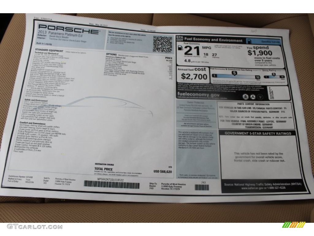 2013 Porsche Panamera Platinum Edition Window Sticker Photos