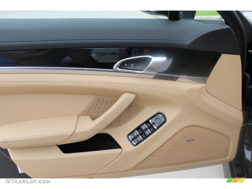 2013 Porsche Panamera Platinum Edition Black/Luxor Beige Door Panel Photo #82164712