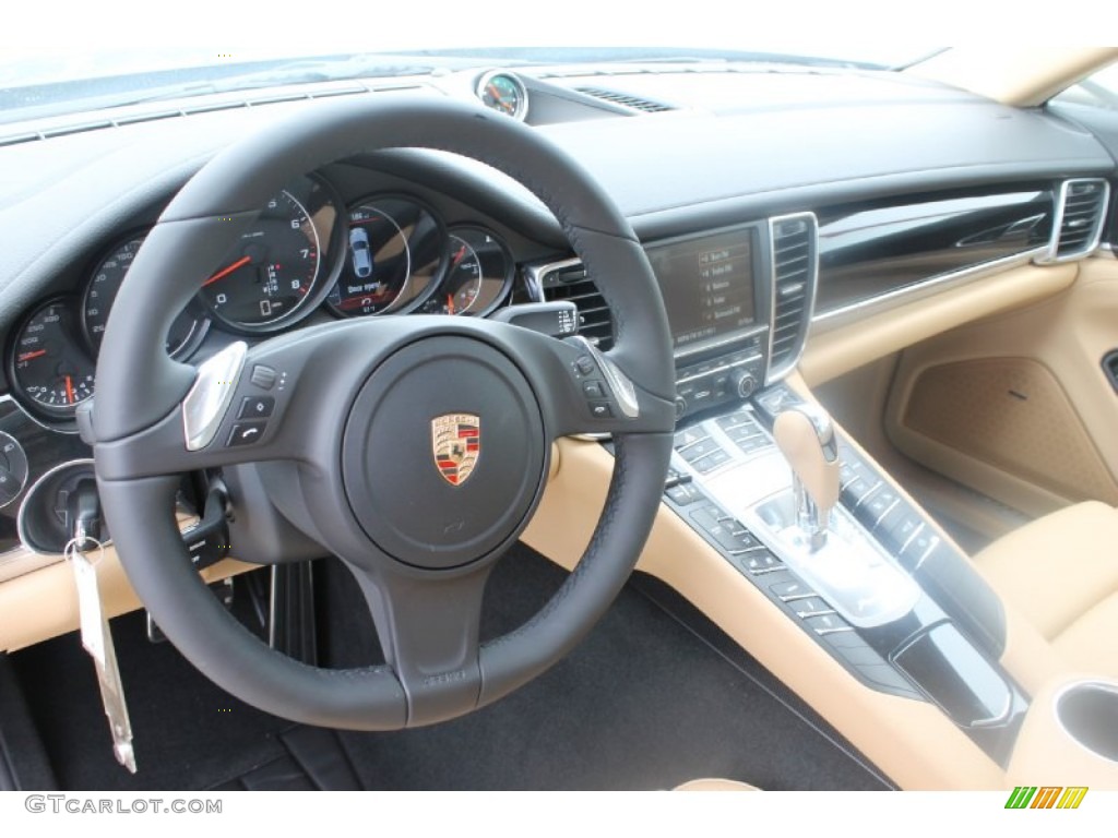 2013 Porsche Panamera 4 Platinum Edition Black/Luxor Beige Dashboard Photo #82165444