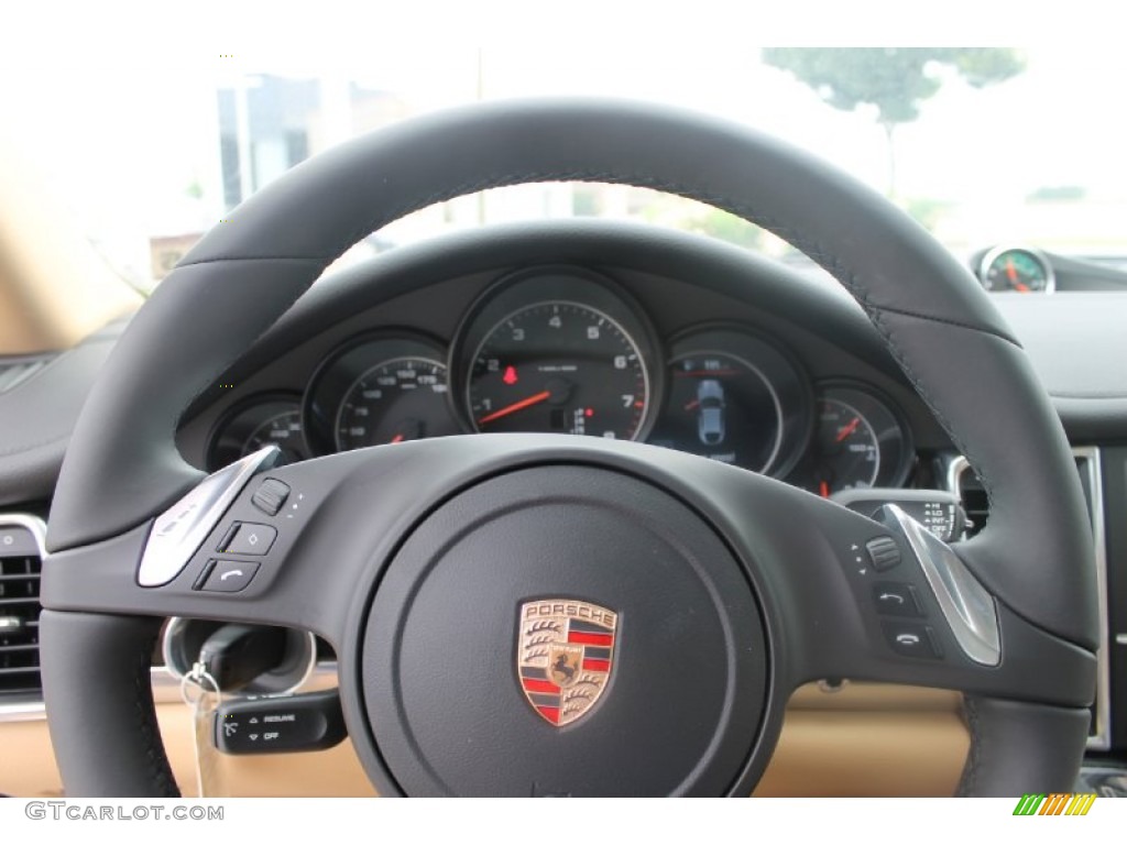 2013 Porsche Panamera 4 Platinum Edition Black/Luxor Beige Steering Wheel Photo #82165675
