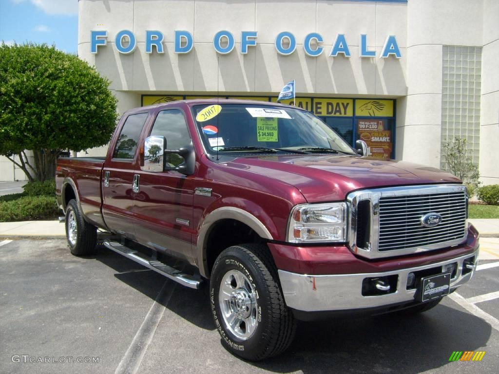 2007 F250 Super Duty Lariat Crew Cab 4x4 - Dark Toreador Red Metallic / Tan photo #1