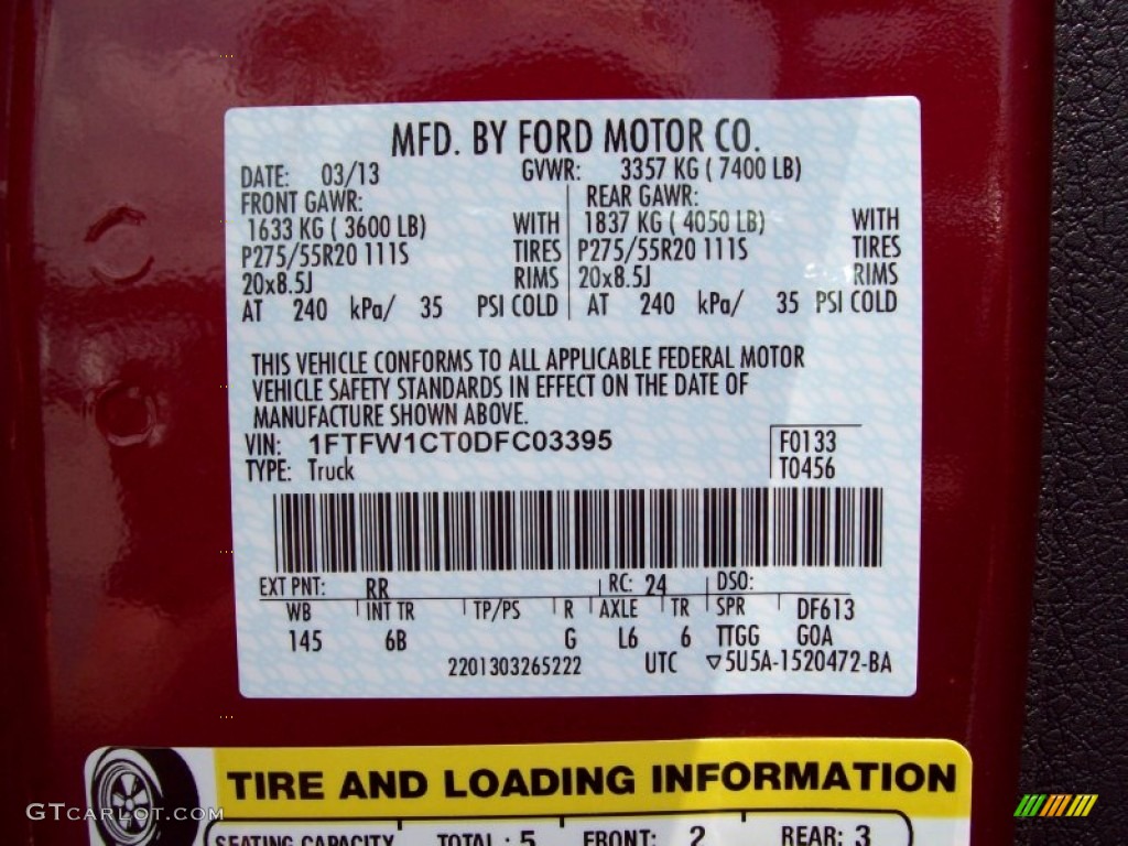 2013 F150 Color Code RR for Ruby Red Metallic Photo #82173332