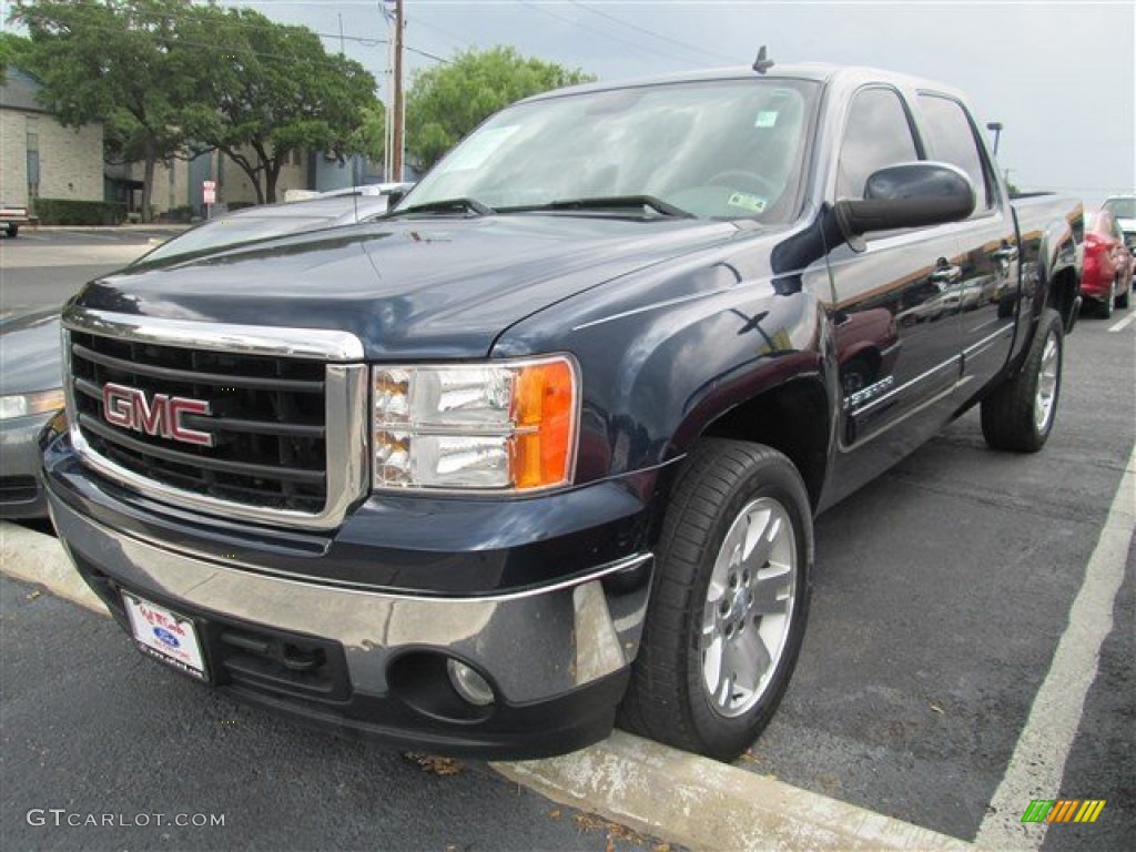 2008 Sierra 1500 SLE Crew Cab - Midnight Blue Metallic / Light Titanium photo #4