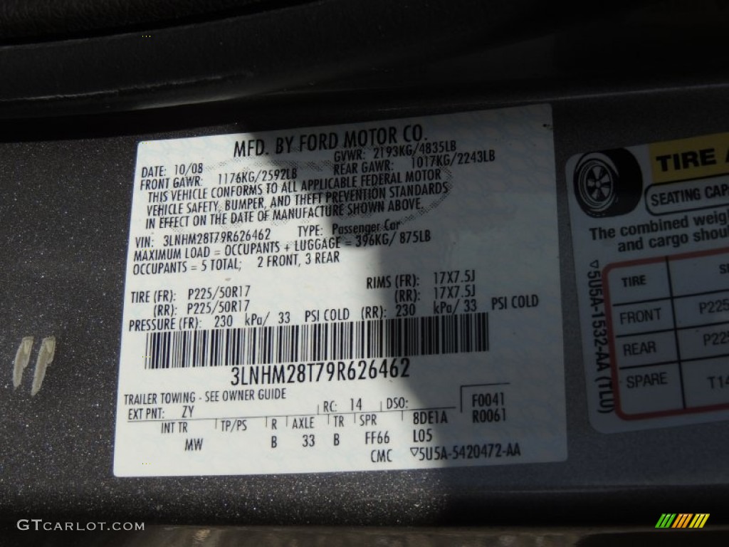 2009 MKZ Color Code ZY for Vapor Silver Metallic Photo #82201756