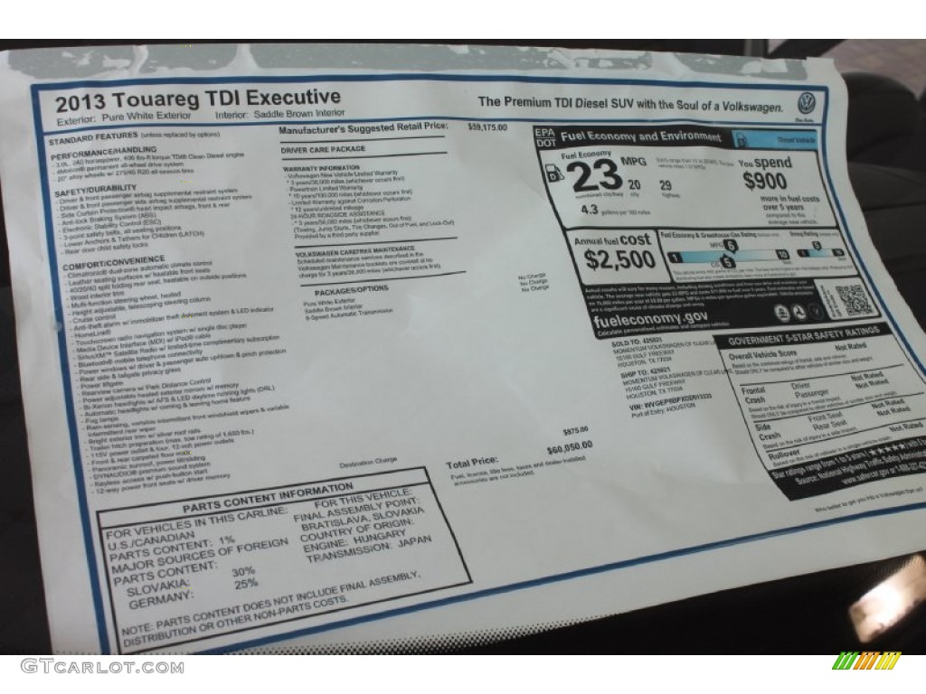 2013 Volkswagen Touareg TDI Executive 4XMotion Window Sticker Photos