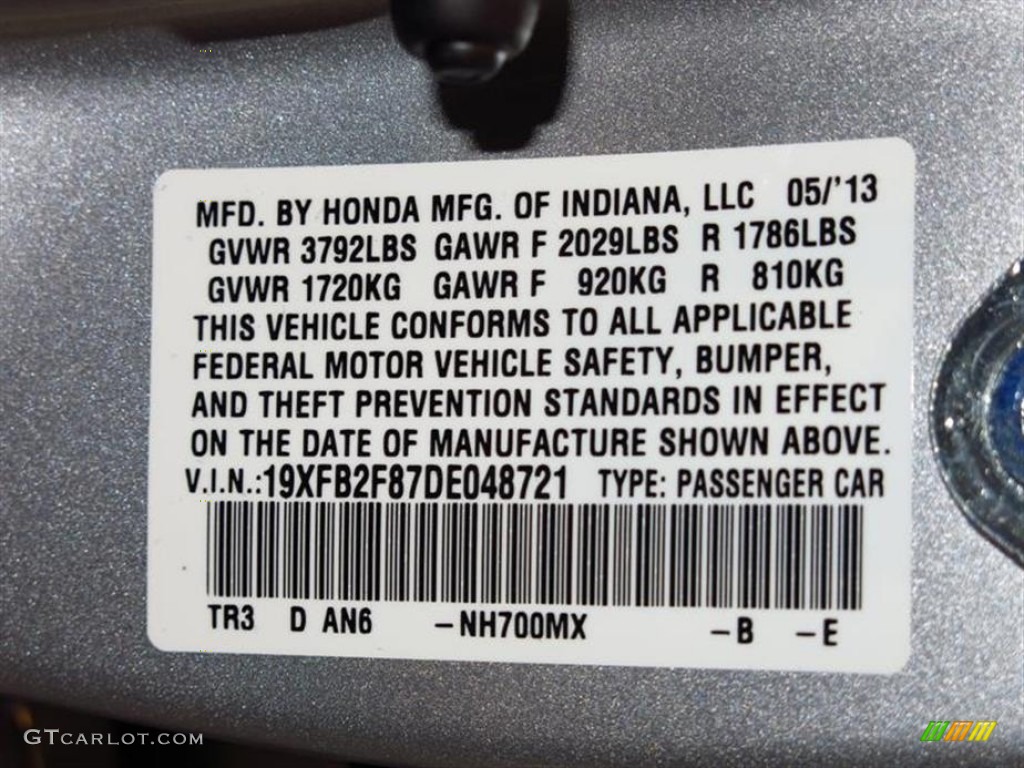 2013 Civic EX Sedan - Alabaster Silver Metallic / Gray photo #10