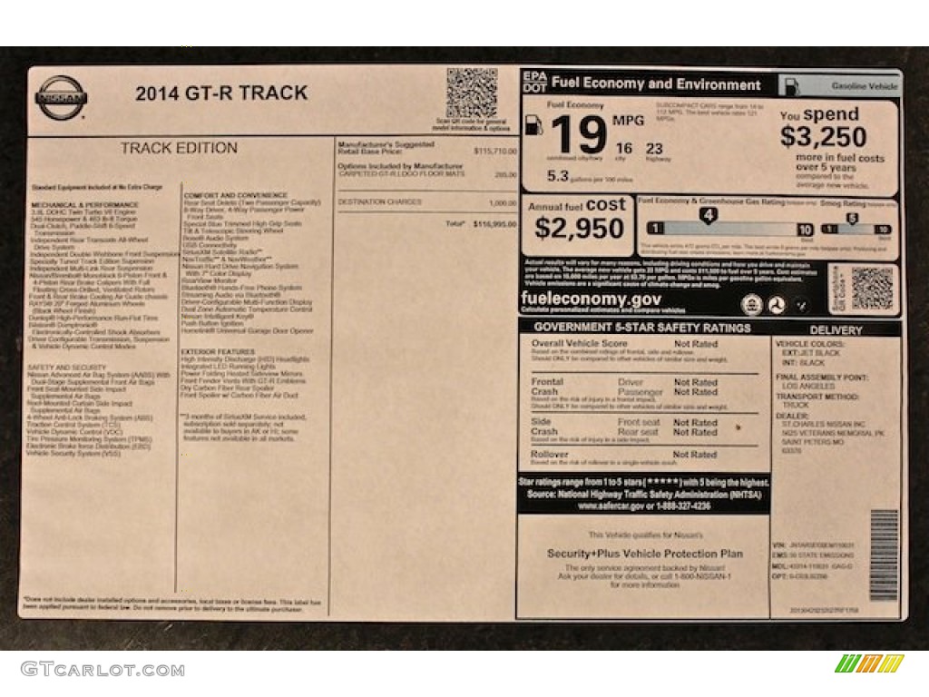 2014 Nissan GT-R Track Edition Window Sticker Photo #82242331