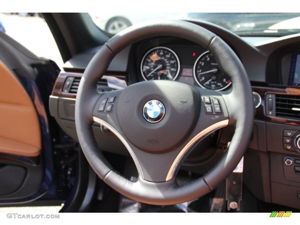 2013 BMW 3 Series 328i Convertible Saddle Brown Steering Wheel Photo #82243704