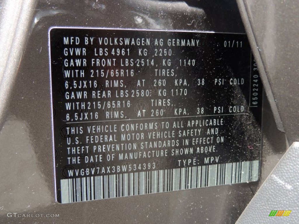 2011 Tiguan S 4Motion - Alpine Gray Metallic / Charcoal photo #19
