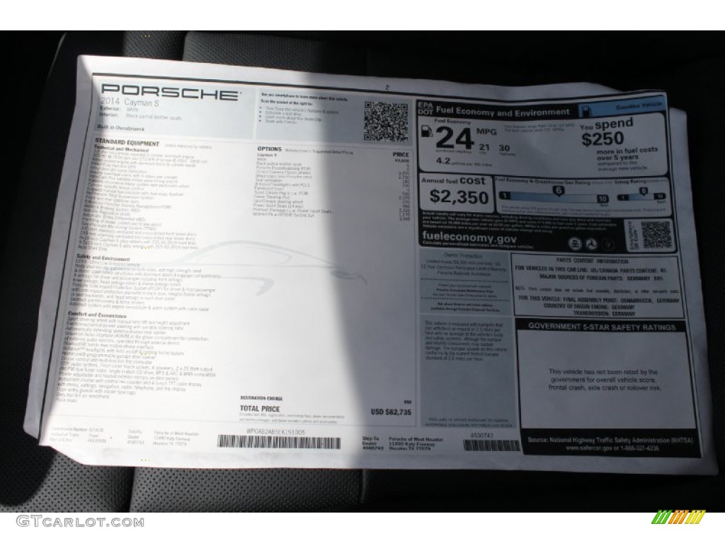 2014 Porsche Cayman S Window Sticker Photo #82245264