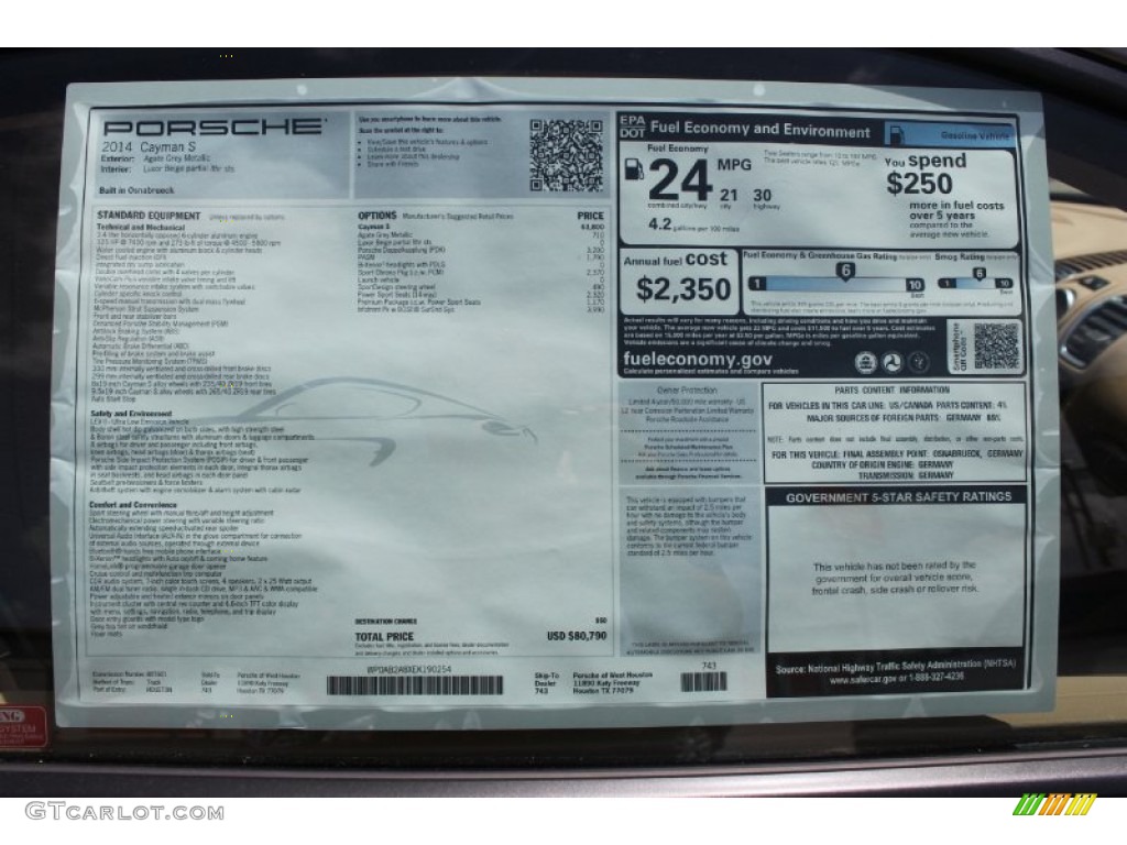 2014 Porsche Cayman S Window Sticker Photo #82245889